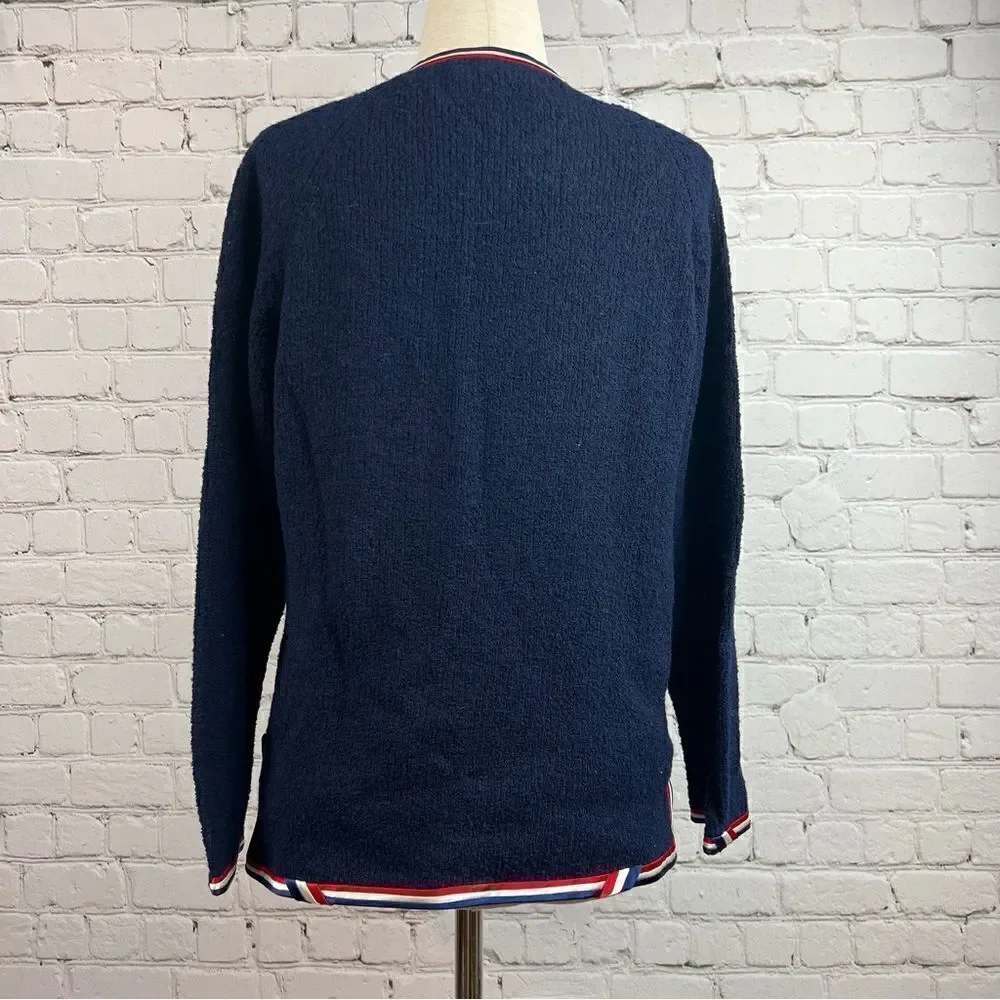 Vintage Cyntotles Americana Patriotic Nautical Cardigan Navy, w/ Red/White Trim